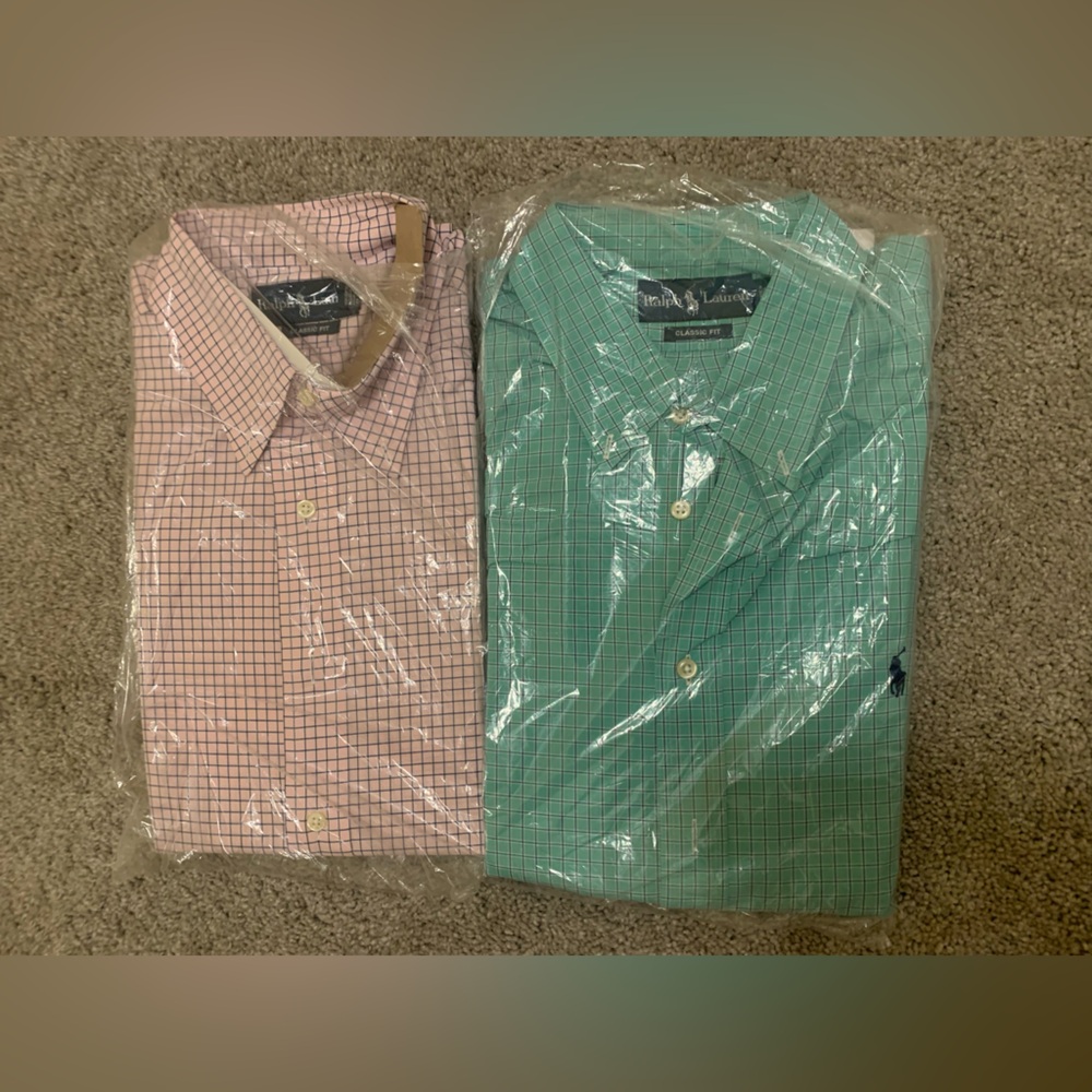 Ralph Lauren Men's Casual Button Down Shirts - Pink and Green